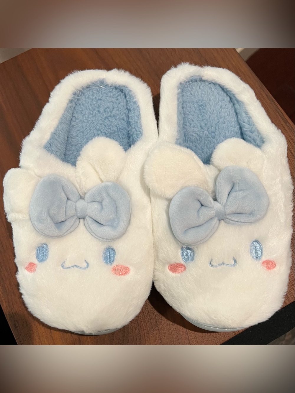 Plush NEW Bunny Bow Blue & White Slippers